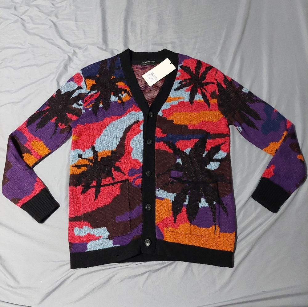 Scotch & Soda Multicolor Palm-Print Cardigan (black trim)
